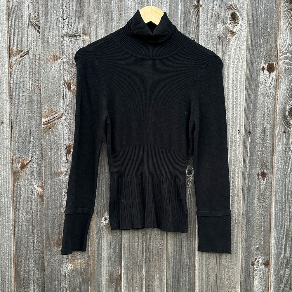 White House Black Market Elegant Black Turtleneck Sweater EUC